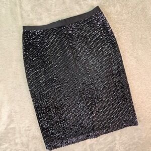 NWT Ann Taylor Women's Black Sequin Pencil Skirt Size 10 Party Holiday Glam